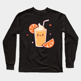 Cute Orange Milkshake Ice Cream in Kawaii Style with Orange Slices | Kawaii food Long Sleeve T-Shirt